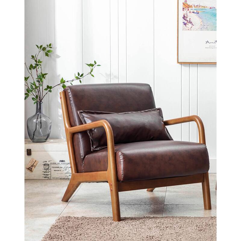Porthos Home Joa Accent Chair with Pillow, PU Upholstery, Rubberwood Legs