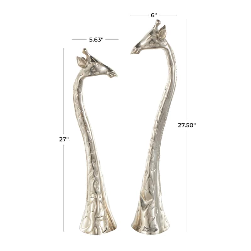 Aluminum Metal Giraffe Tall Sculpture with Spotted Texturing - Set of 2 Silver - Roche River Decor - 6"W x 5"L x 28"H
