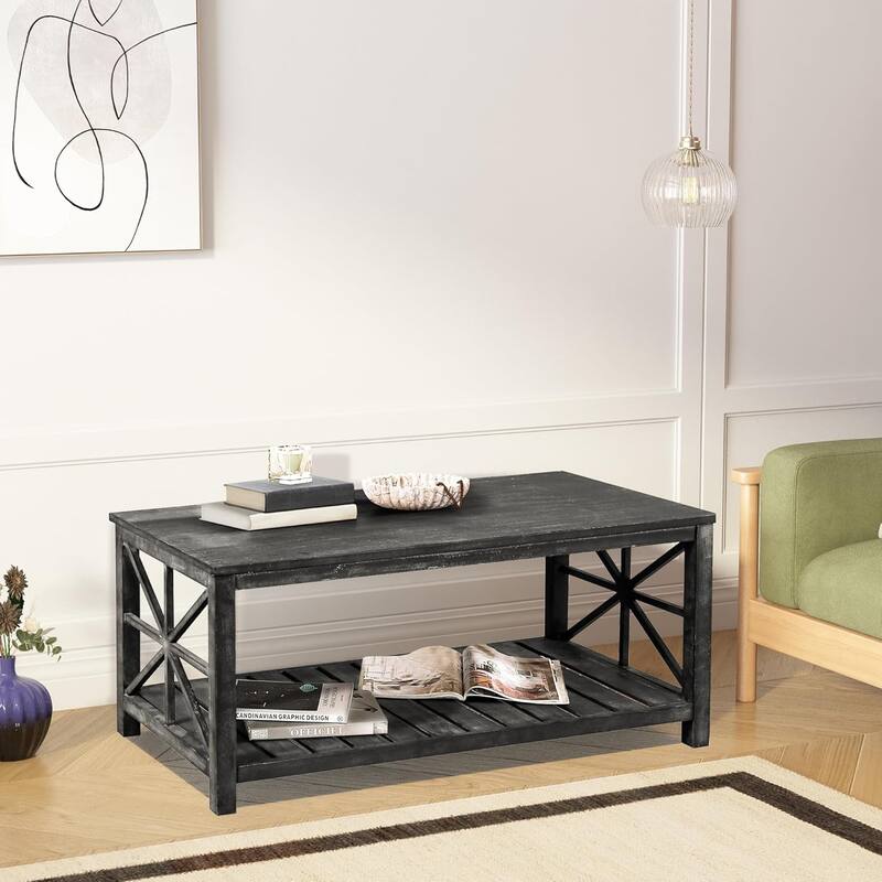 roomfitters 47' Handcrafted Coffee Table for Living Room - Perfect for Sofa or Loveseat - Antique Black