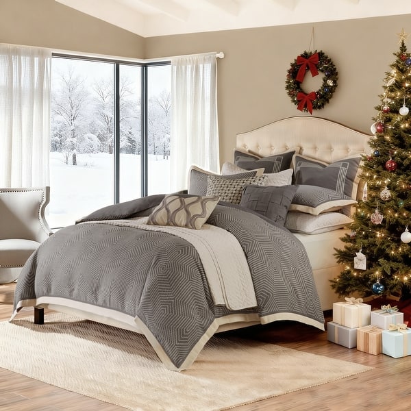 Madison Park Set copripiumino in ciniglia trapuntata, 100% cotone, moderno e lussuoso per tutte le stagioni, con federe coordinate, bahari, foglia di