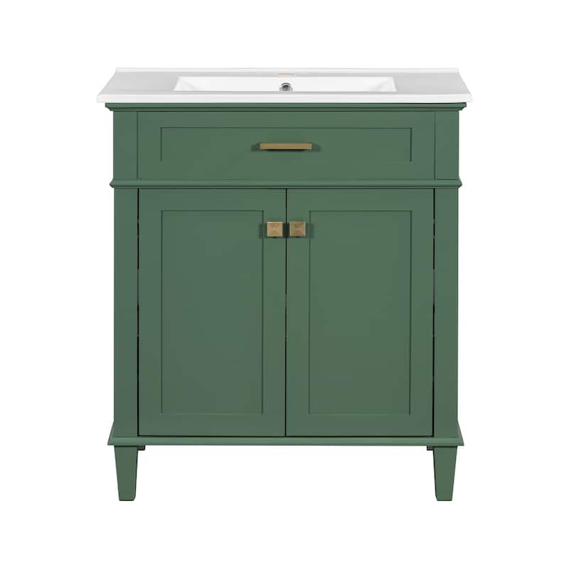 GDFStudio - Ailsa Wood & Ceramic 30" Bathroom Vanity with Basin, Soft-Close Door & Adjustable Shelves