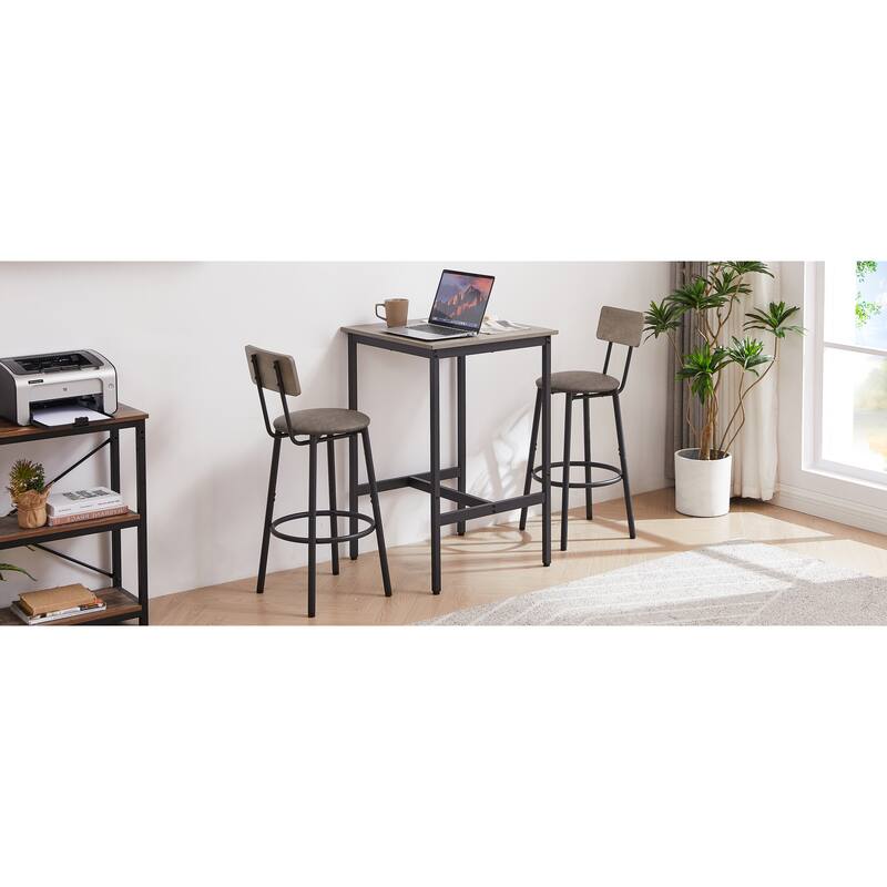 Bar Table Set with 2 Soft Seat Bar stools with backrest