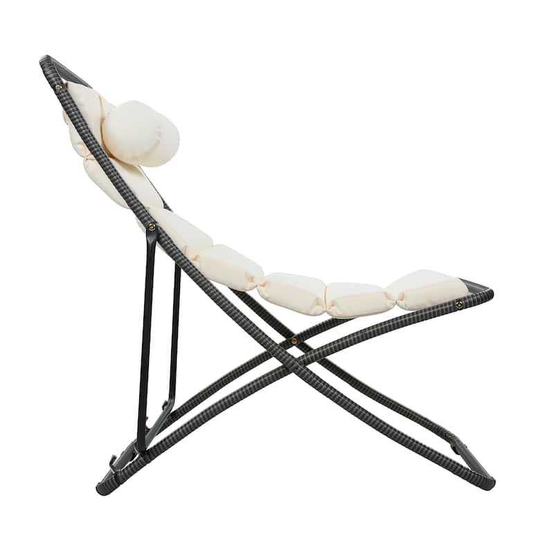 2-Piece Rattan-Wrapped Metal Frame Folding Outdoor Lounge Chair Set by Leisure Zone