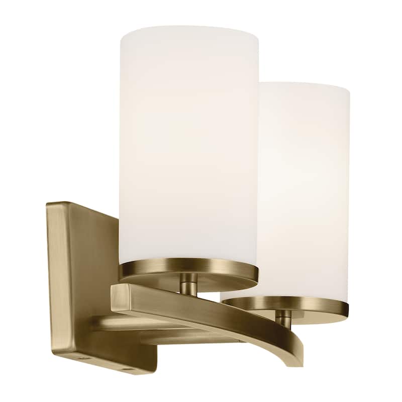 Kichler Lighting Crosby 15.25 in. 2-Light Natural Brass Vanity Light with Etched Glass