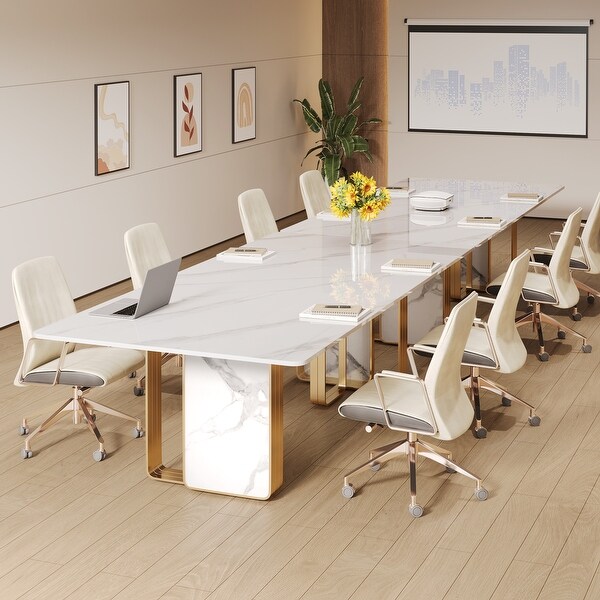 79-inch Modern White Rectangular Sintered Stone Conference