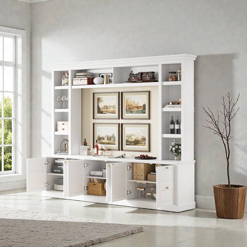 All-in-One Modern TV Stand with Bookcase for TVs up to 70 Inch, Large Entertainment Center with Adjustable Shelves