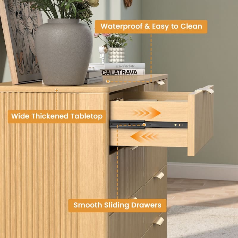 Meyreso Modern Boho Wave Wood Dresser, Wide Storage Cabinet