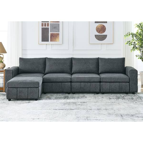 Modular Soft Cushions Sectionals Sofa LShaped Fabric Corner Couch w