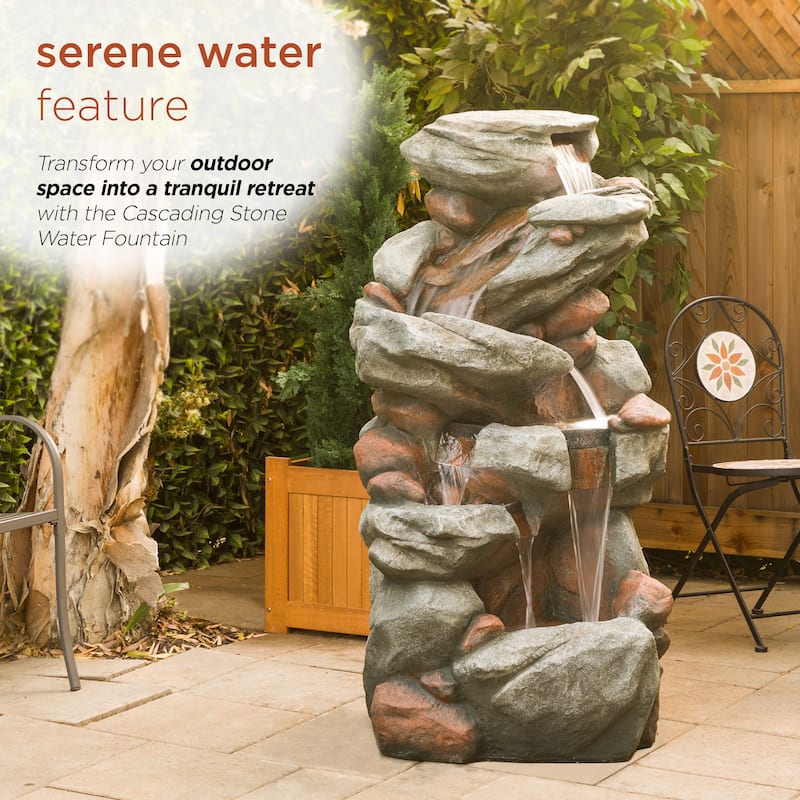 Cascading Stone Water Fountain with LED Lights