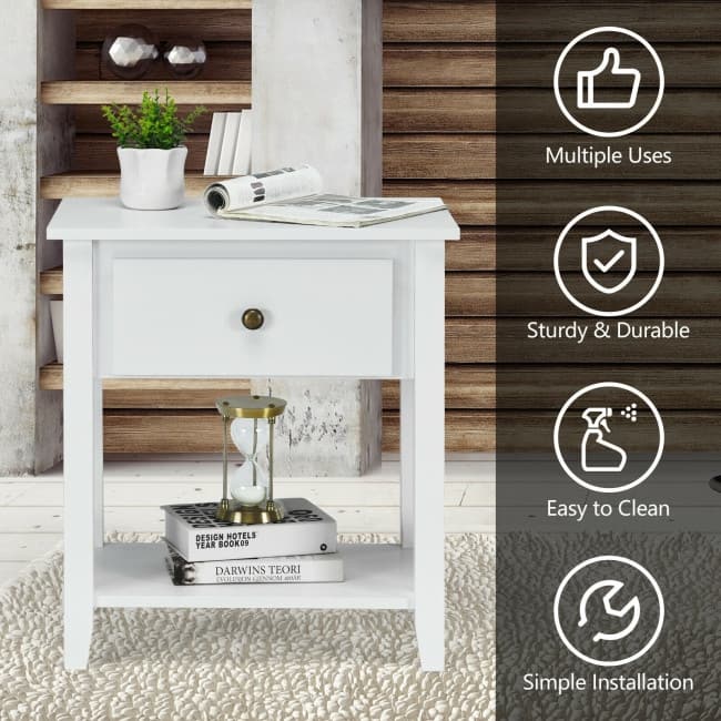 Nightstand Beside Sofa Table End Table with Drawer & Shelf - 15" x 22" x 24" (L x W x H)
