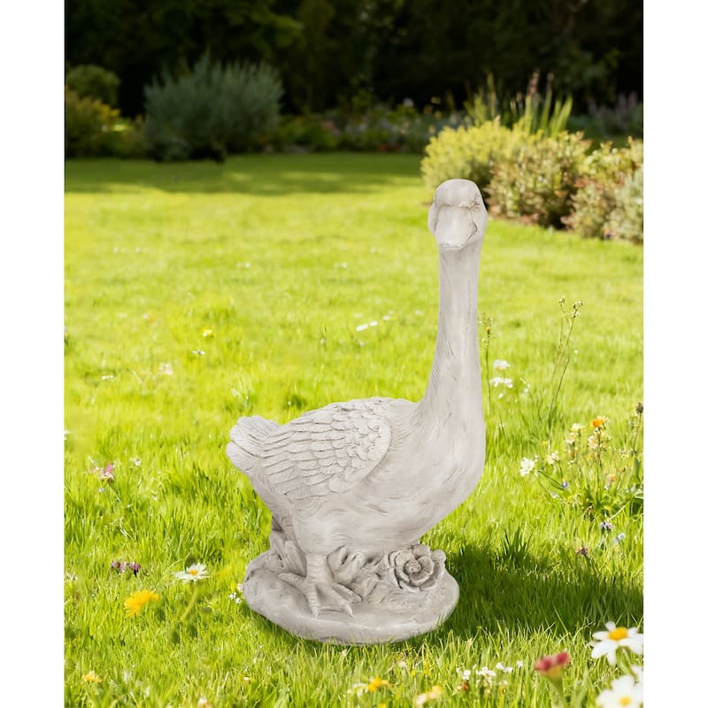 Glitzhome 20"H MGO Faux Bronze / White Goose Garden Statue