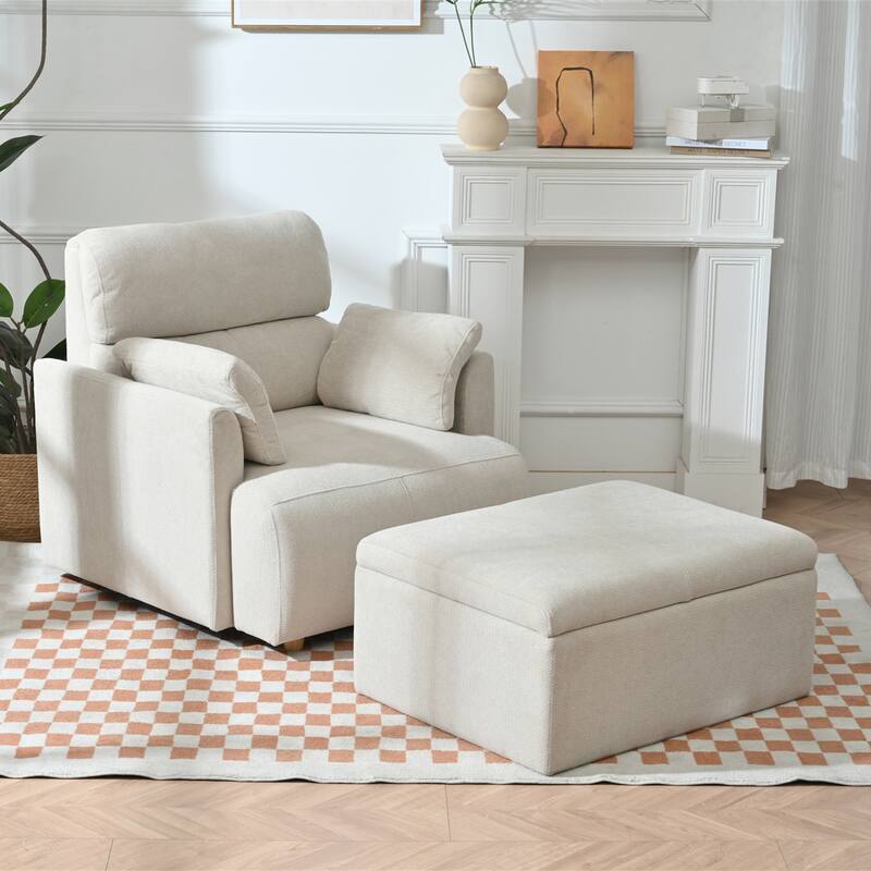 Upholstered Accent Armchair with Storage Ottoman