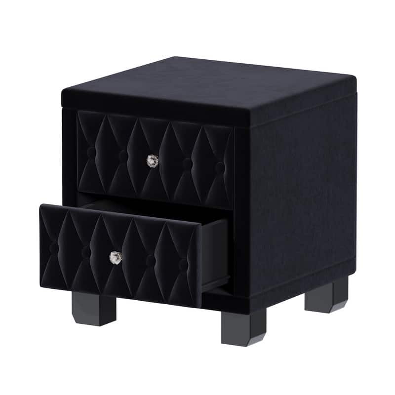 Velvet Bedside Table Nightstand with 2 Drawers and Crystal Handle