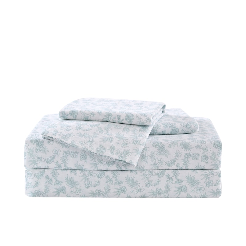 Tommy Bahama Printed Washed Cotton Sheet Set - Hibiscus Bloom - King
