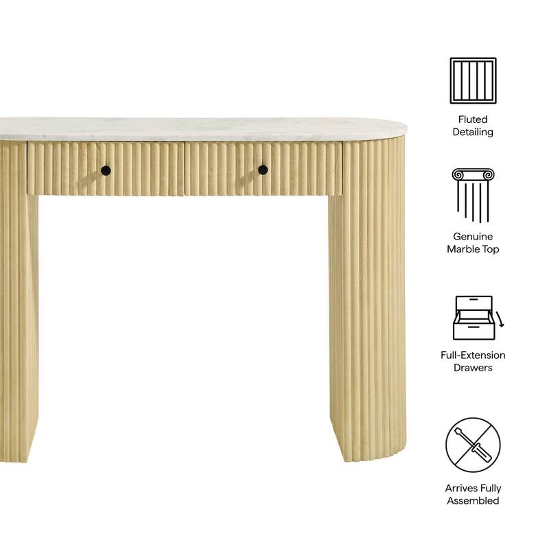 Caldera 42" Curved Solid Wood and Marble Console Table