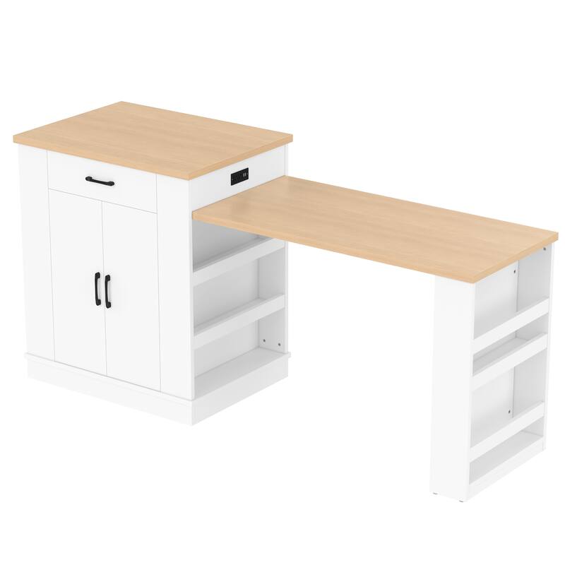 Roomfitters Extendable Kitchen Island with Breakfast Bar, Dining Console Table with Storage
