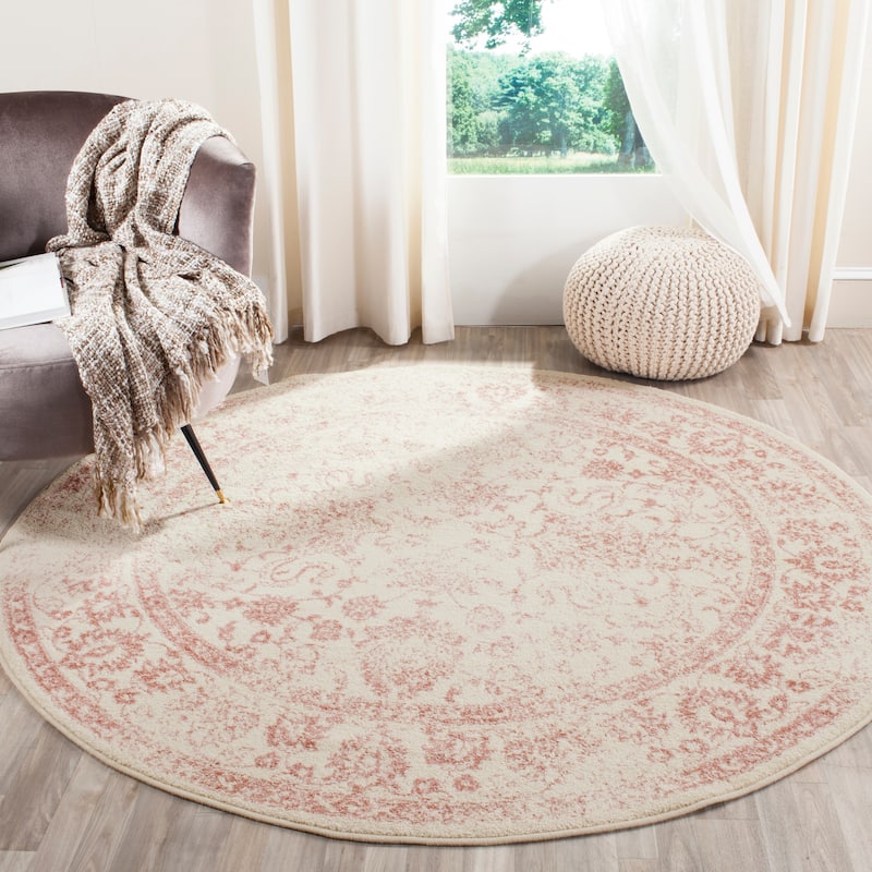 SAFAVIEH Adirondack Dakota Rustic Shabby Chic Distressed Rug - 6' Round - Ivory/Rose - Round