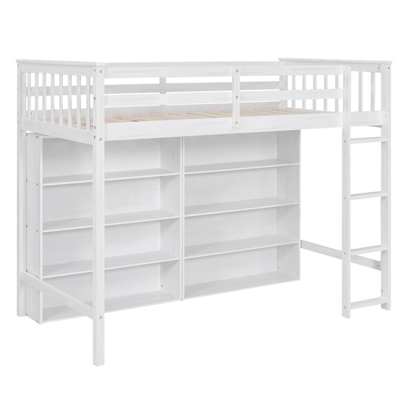 Twin or Full Size Loft Bed with 8 Shelf