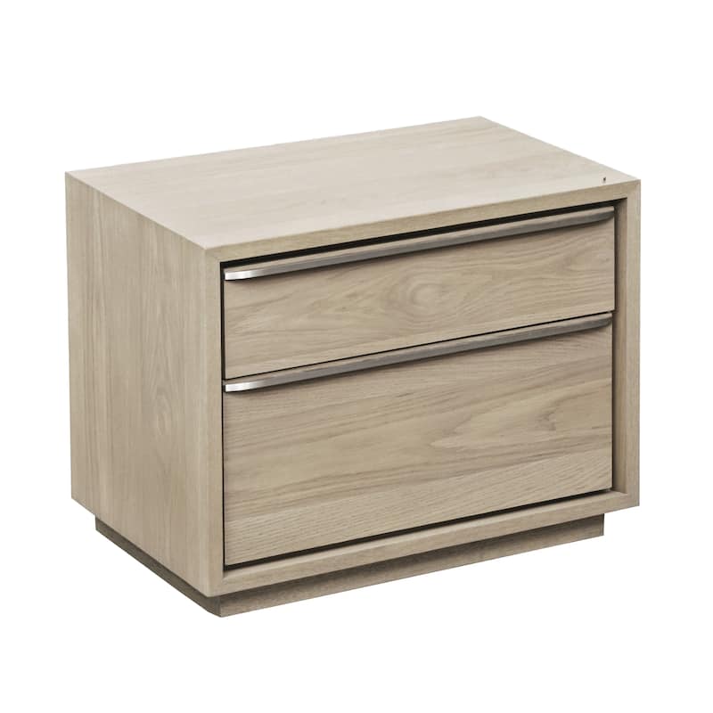 30 Inch Nightstand 2 Drawers Elongated Metal Handles Brown Wood