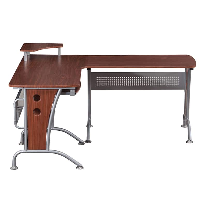 67" Brown and Gray Durable L-Shaped Computer Desk