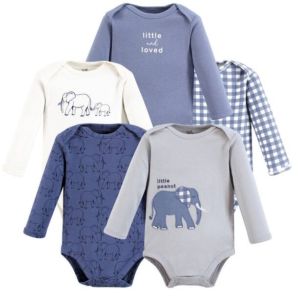 slide 1 of 1, Touched by Nature Boys Organic Cotton Long-Sleeve Bodysuits, Blue Peanut 0-3 Months - Blue Peanut