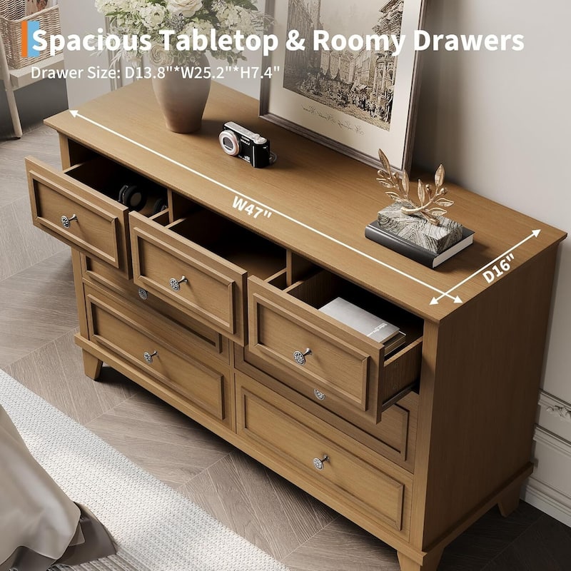 7 Drawer Dresser, Wooden Storage Chest of Drawers for Bedroom, Living Room, Hallway