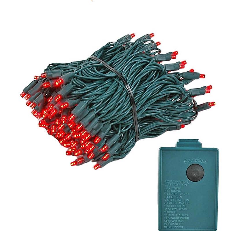 140 Light LED Chasing Christmas Mini Light Set, Warm White, Green Wire, 46.5' - Red