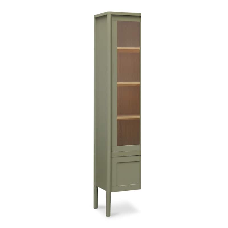 NADAAL STUDIOS Delmira Tall Cabinet, Millwork-Inspired with Glass Front and Dowel Legs, Green