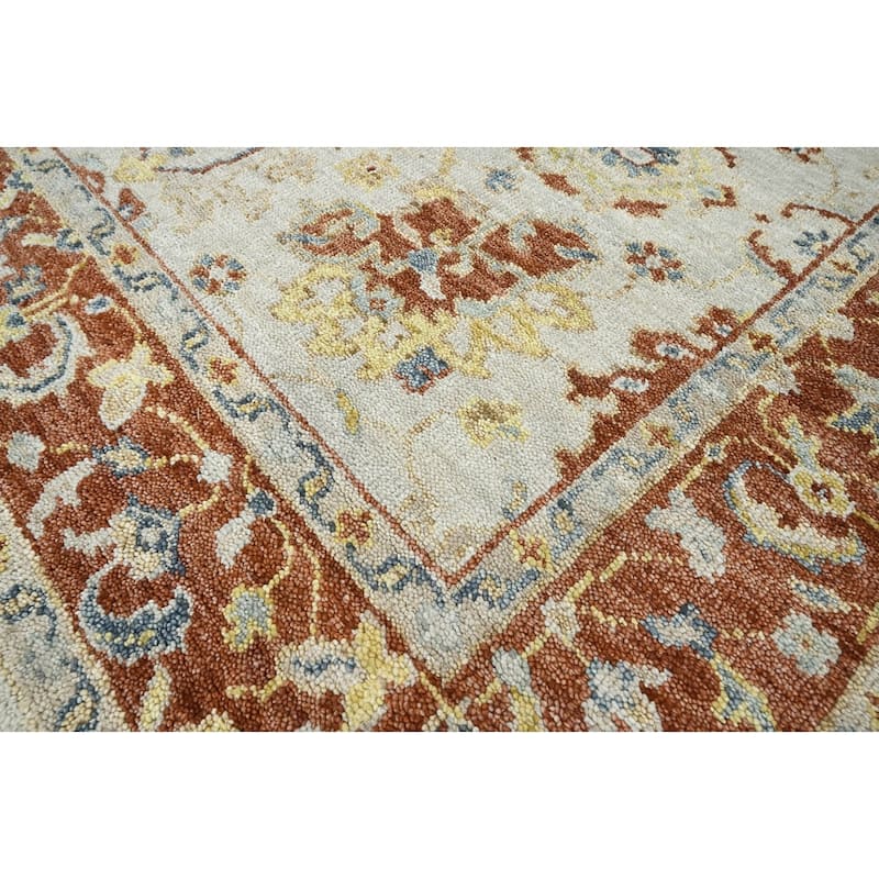 Beige Wool Rug Hand Knotted by LoomBloom Traditional Turkish Oushak - 7' 11'' x 9' 10''