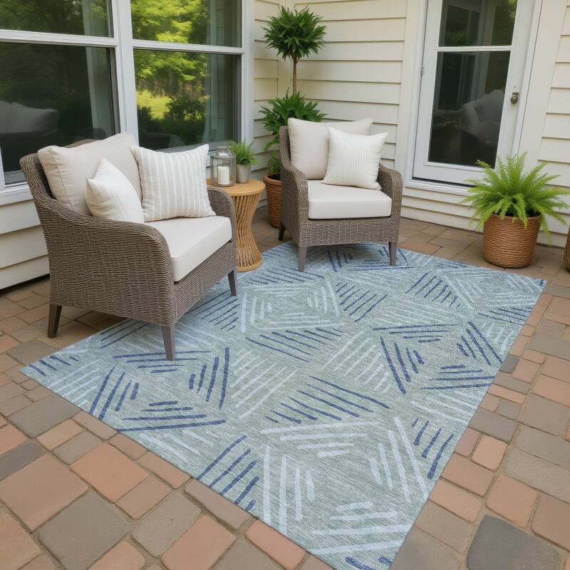 Machine Washable Indoor/ Outdoor Geo Dia Chantille Rug - Spa - 8' x 10'