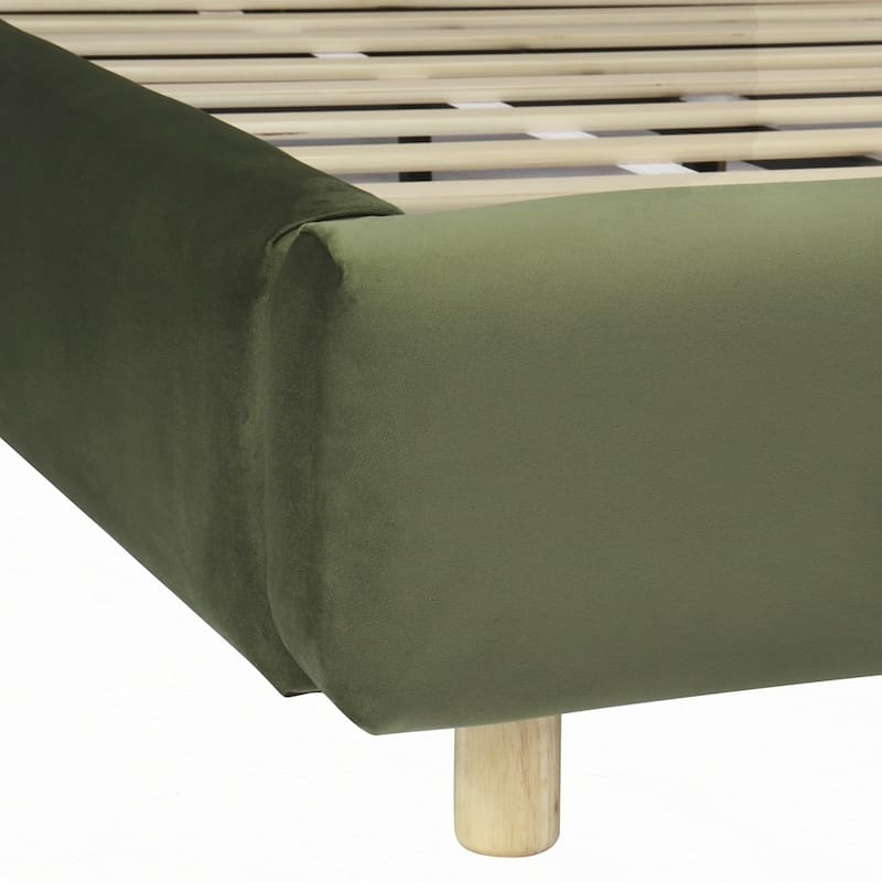 Upholstered Platform Bed with Curve-Shaped Design Headboard