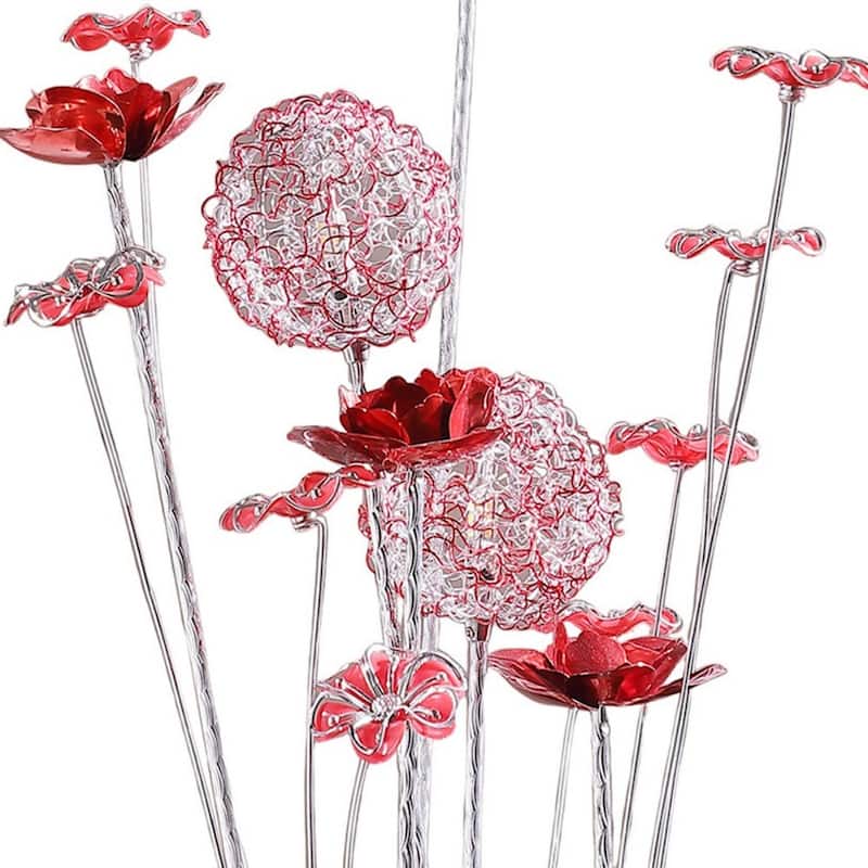 Silver Chrome Floral Table Lamp with Faux Crystal Vase and In-Line Switch - 7.5” x 7.5” x 20.75” (D x W x H)