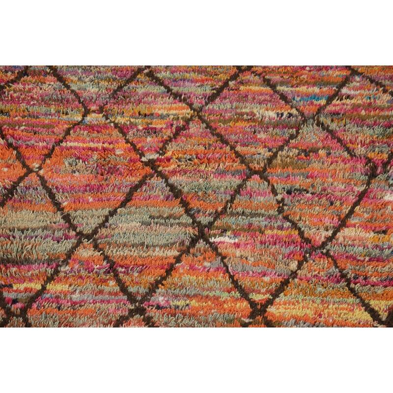 Hand Knotted Oriental 100% Wool Carpet Modern All-Over Multi-Colored Moroccan Area Rug - 6' 8'' X 4' 0''