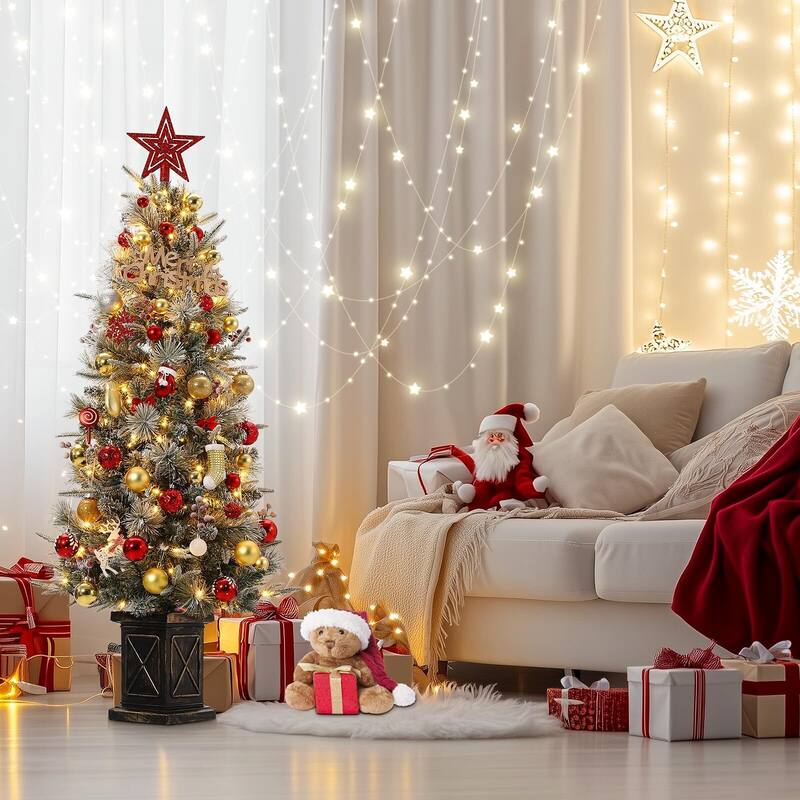 2PCS 4.5ft Pre-Lit Christmas Tree with X Shape Potted Base