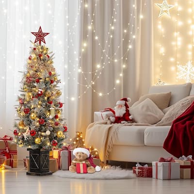 2PCS 4.5ft Pre-Lit Christmas Tree with X Shape Potted Base