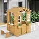 preview thumbnail 3 of 7, Natural Fir Wood Kids Playhouse with White Windows, Bench and Flowerpot Holders - 80.5" L x 47" W x 55" H