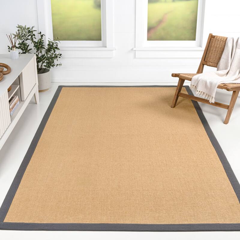 Camden Farmhouse Cottage Border Jute Area Rug - Natural/Dark Gray - 5 X 8