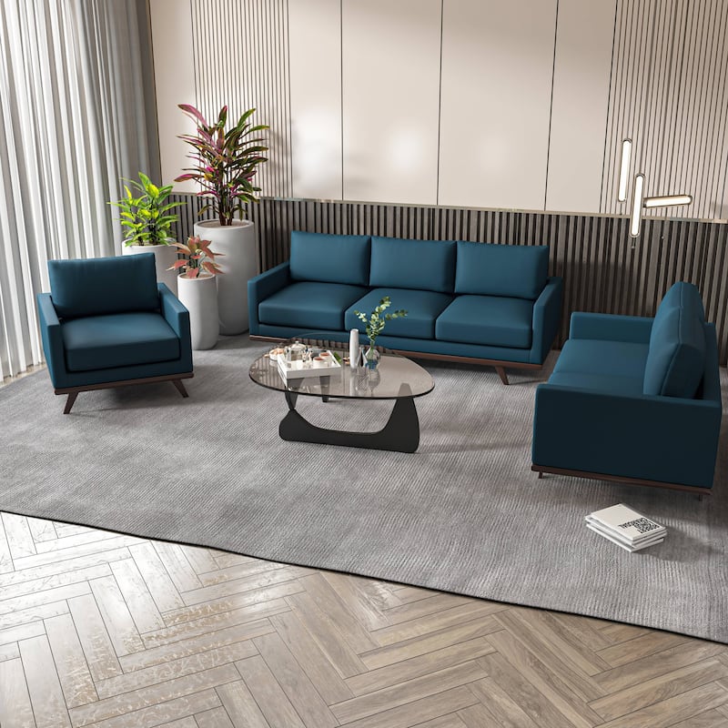 3-Piece Sofa Set Upholstered in Leather with Birch Wood Base Chester Collection