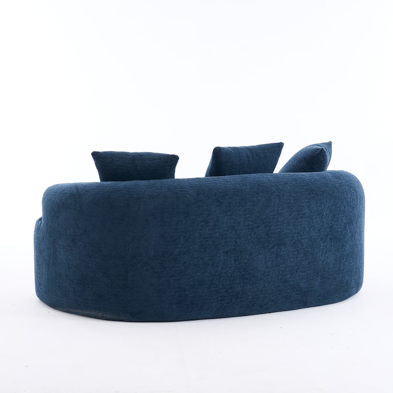 Chenille Curved Loveseat Sofa, Full Compression Sponge Sofa with 3 Pillow