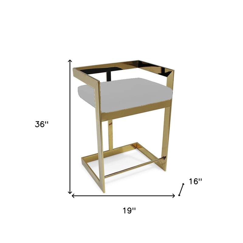 HomeRoots 26" Gold and Gray Metal and Velvet Low Back Counter Height Bar Chair