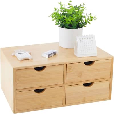 Bamboo Desk Organizer with 4 Drawers Makeup