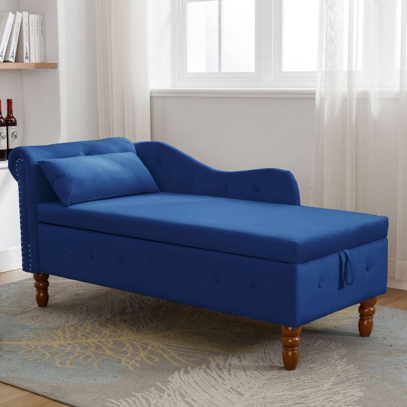 Velvet Lounge Chair for Bedroom with Storage & Pillow,Modern Upholstered Rolled Arm Chase Lounge for Sleeping