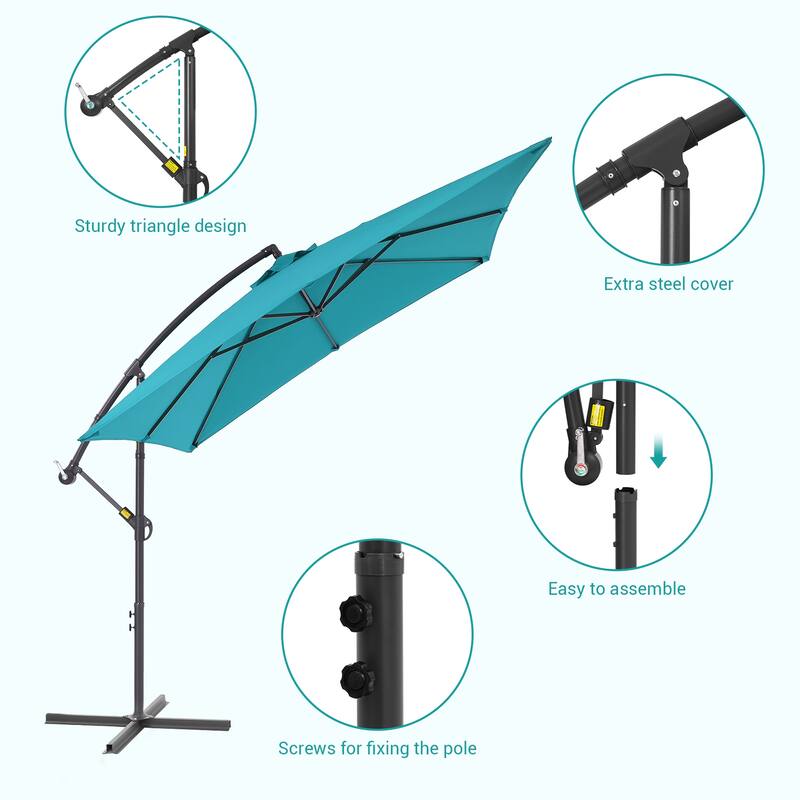 BONOSUKI 8.2x8.2ft Offset Patio Umbrella Hanging Umbrella w/Steel Ribs