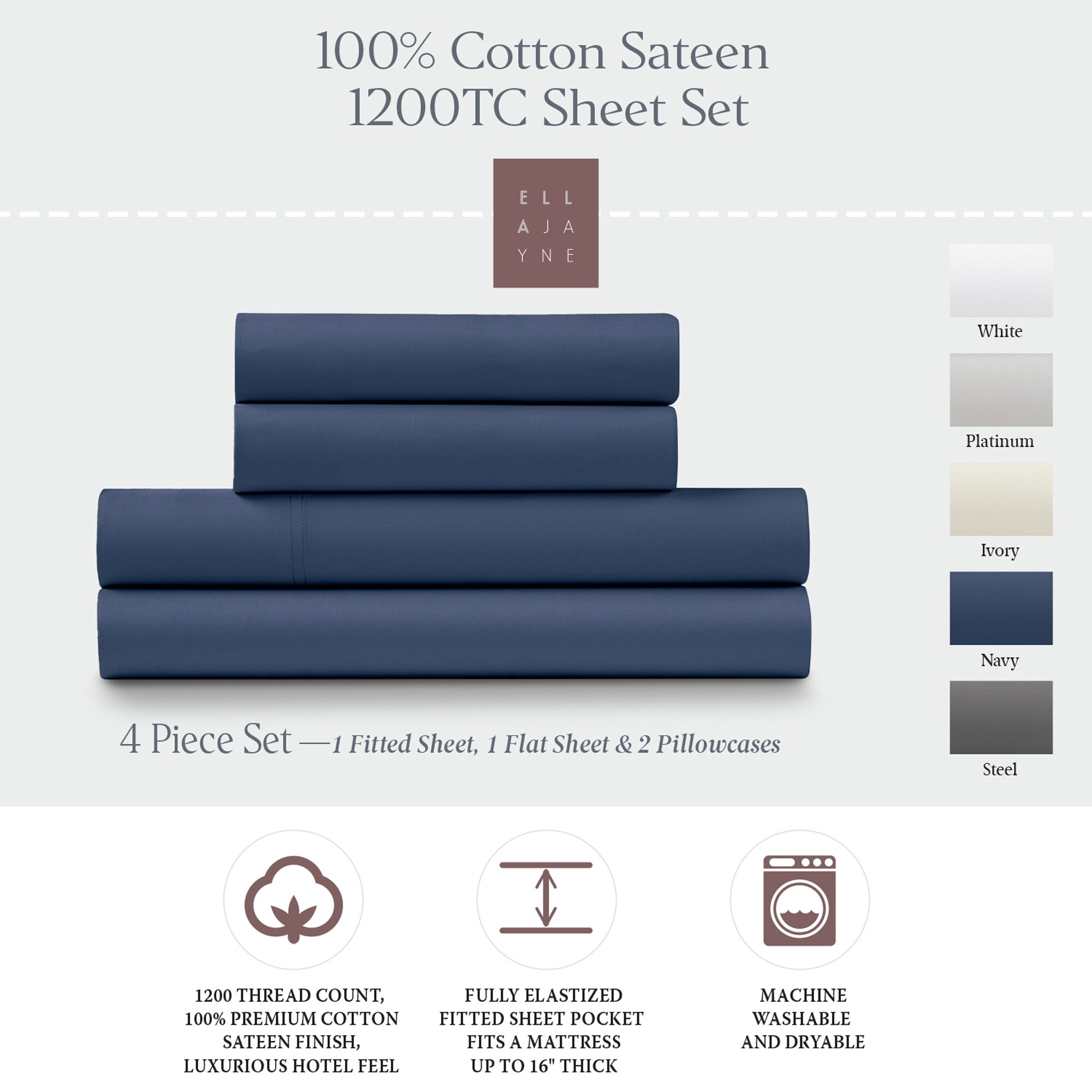 1200 Thread Count 100% Cotton Sateen Deep Pocket 4-piece Sheet Set - On  Sale - Bed Bath & Beyond - 27589263