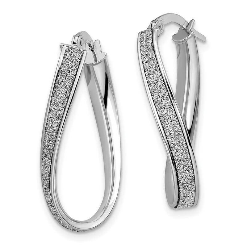 Curata 14k White Gold Polished Glitter Infused Oval Hoop Earrings