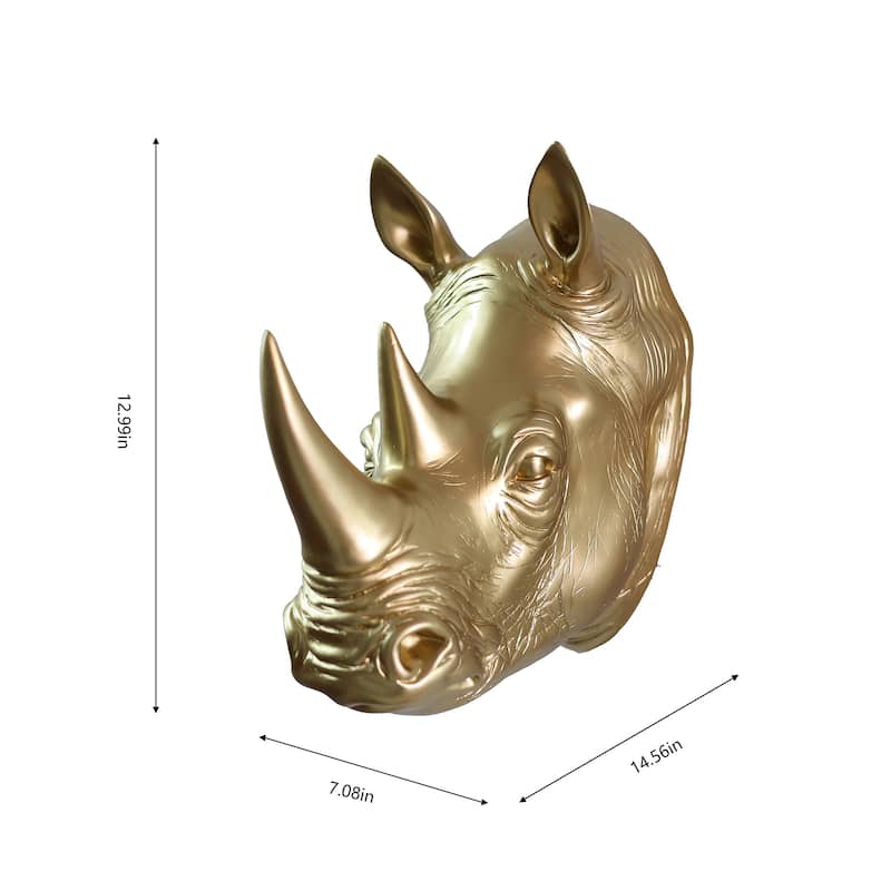 Rhinoceros Head Hanging Wall Decoration - 14.5" - Gold