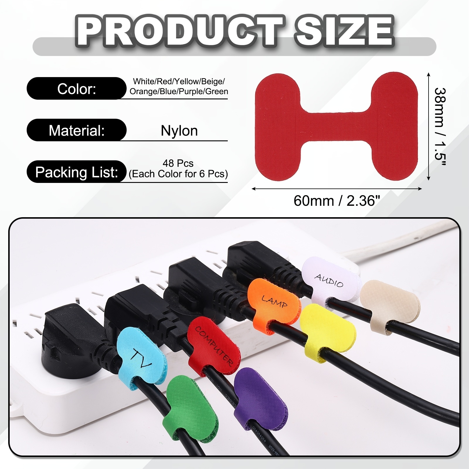 Cable Labels Tags, Write on Wire Tags Cord Labels Hook Loop Cable Ties for Wire Classify Identification Management, White