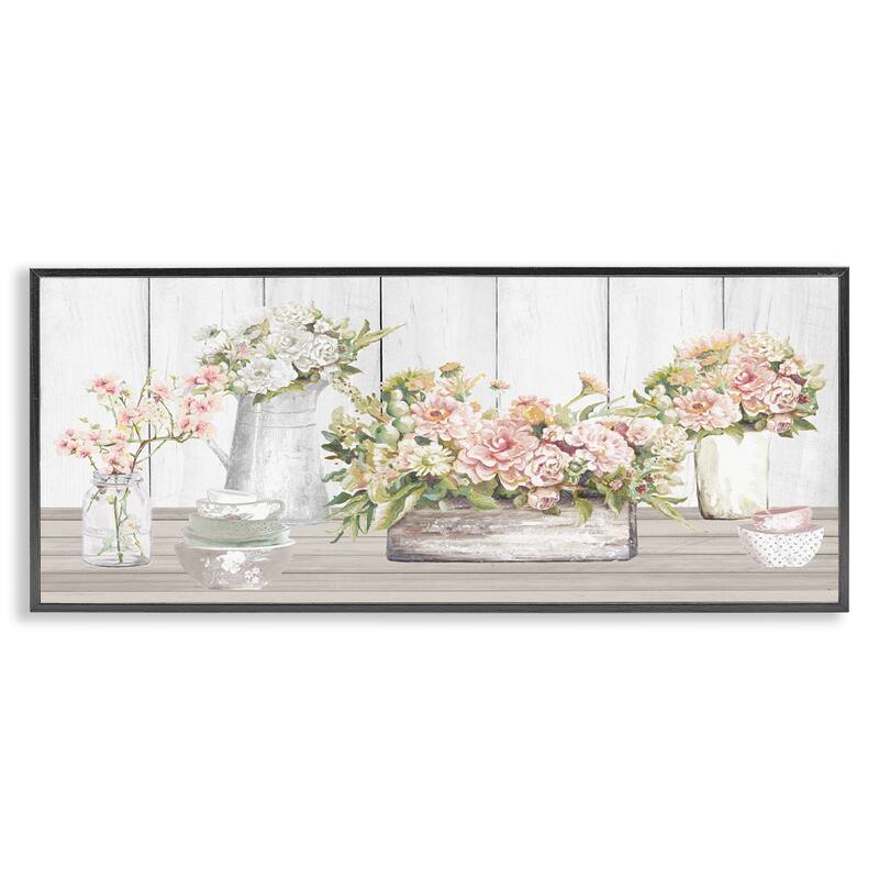 Stupell Farm Table Bouquet Still Life Lush Pink Florals Framed Wall Art