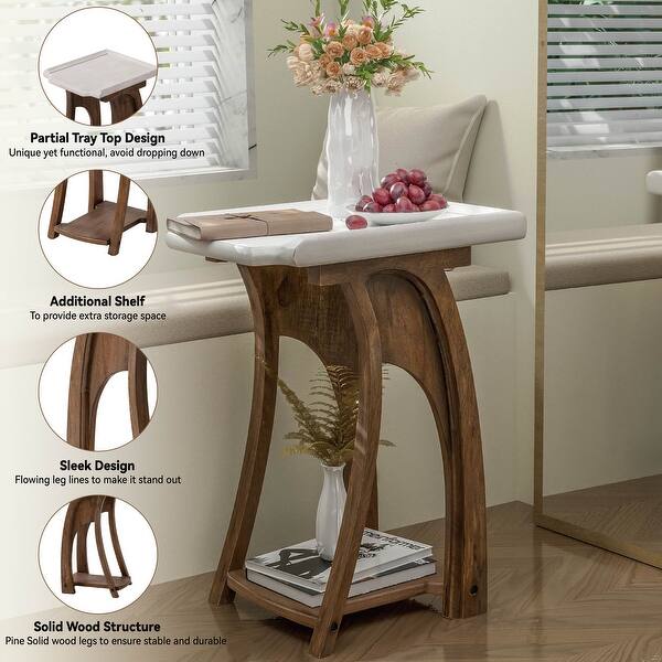 COZAYH Rustic Farmhouse Accent End Table, Tray Top Side Table French ...