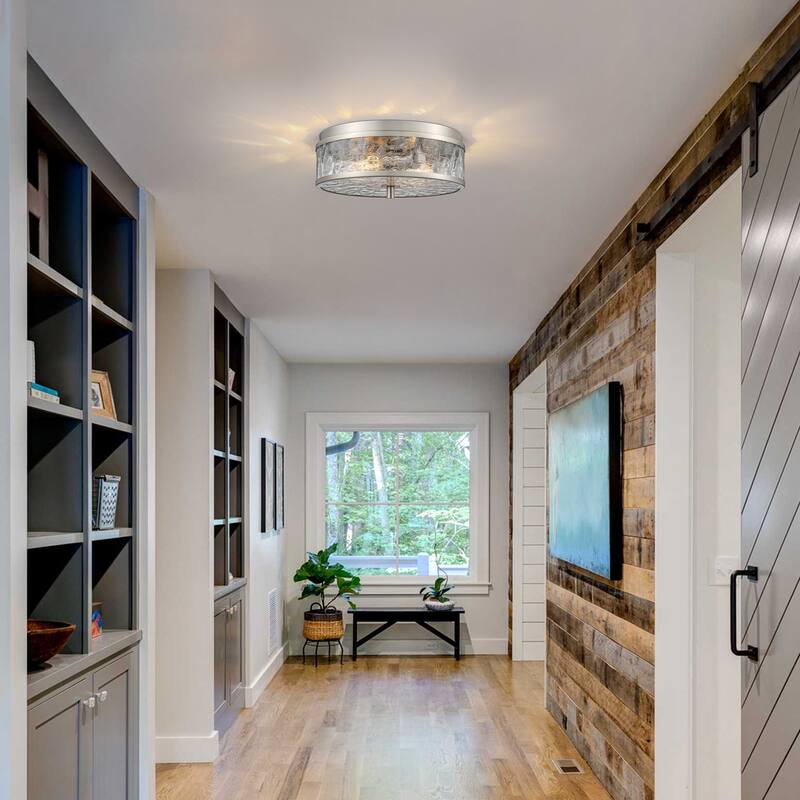 2-Light Farmhouse Drum Flush Mount Ceiling Light with Glass Shade - 12 inch